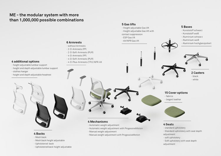 ME, Seduta operativa modulare offre un'ampia gamma di opzioni di design che permette comporre la sedia adatta ad ogni situazione